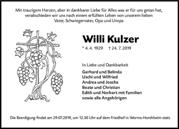 Traueranzeige von Willi Kulzer von vrm-trauer