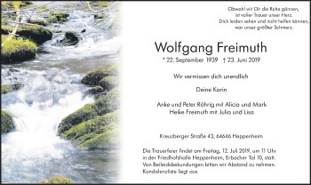 Traueranzeige von Wolfgang Freimuth von vrm-trauer