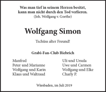 Traueranzeige von Wolfgang Simon von vrm-trauer