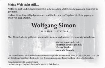 Traueranzeige von Wolfgang Simon von vrm-trauer