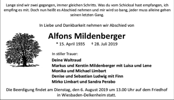 Traueranzeige von Alfons Mildenberger von vrm-trauer
