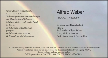 Traueranzeige von Alfred Weber von vrm-trauer