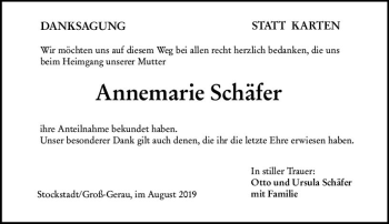 Traueranzeige von Annemarie Schäfer von vrm-trauer