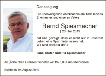 Traueranzeige von Bernd Spiesmacher von vrm-trauer