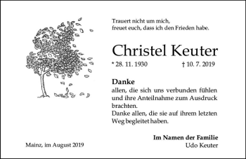 Traueranzeige von Christel Keuter von vrm-trauer