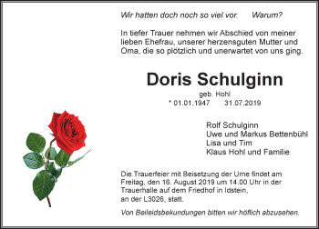 Traueranzeige von Dons Schulginn von vrm-trauer