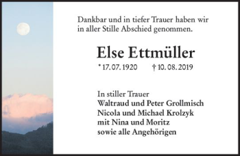 Traueranzeige von Else Ettmüller von vrm-trauer