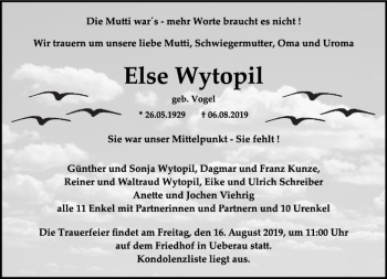 Traueranzeige von Else Wytopil von vrm-trauer