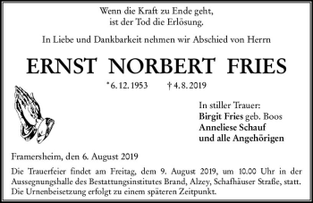 Traueranzeige von Ernst Norbert Fries von vrm-trauer