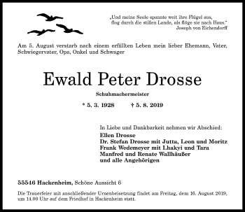 Traueranzeige von Ewald Peter Drosse von vrm-trauer