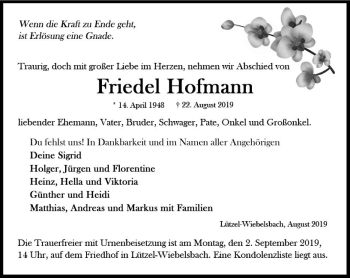 Traueranzeige von Friedel Hofmann von vrm-trauer
