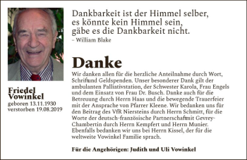 Traueranzeige von Friedel Vowinkel von vrm-trauer
