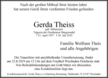 Traueranzeige von Gerda Theiss von vrm-trauer