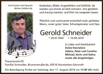 Traueranzeige von Gerold Schneider von vrm-trauer