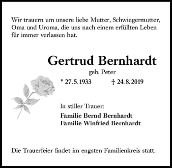 Traueranzeige von Gertrud Bernhardt von vrm-trauer