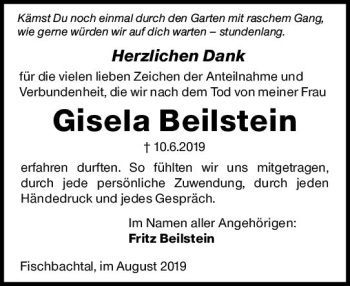 Traueranzeige von Gisela Beilstein von vrm-trauer