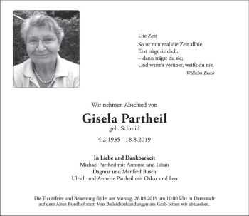 Traueranzeige von Gisela Partheil von vrm-trauer