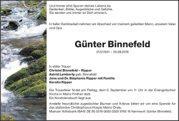 Traueranzeige von Günter Binnefeld von vrm-trauer