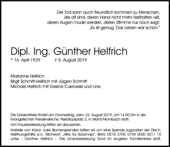 Traueranzeige von Günther Helfrich von vrm-trauer