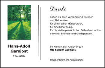 Traueranzeige von Hans-Adolf Garnjost von vrm-trauer