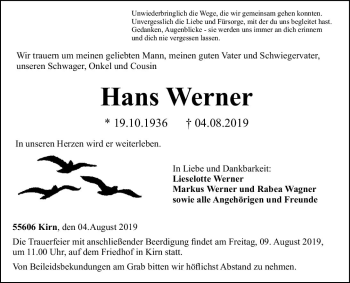 Traueranzeige von Hans Werner von vrm-trauer