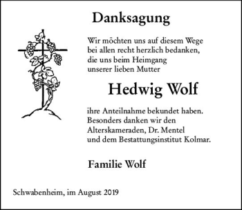 Traueranzeige von Hedwig Wolf von vrm-trauer