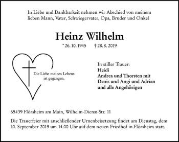 Traueranzeige von Heinz Wilhelm von vrm-trauer