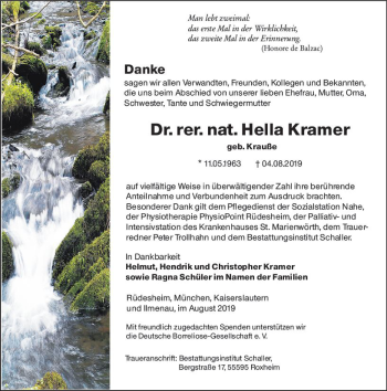 Traueranzeige von Hella Kramer von vrm-trauer