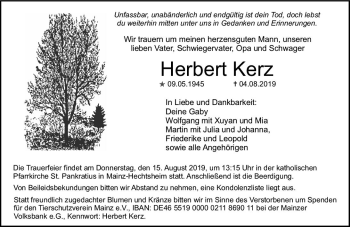 Traueranzeige von Herbert Kerz von vrm-trauer