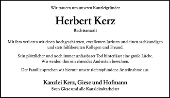 Traueranzeige von Herbert Kerz von vrm-trauer