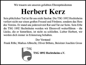 Traueranzeige von Herbert Kerz von vrm-trauer