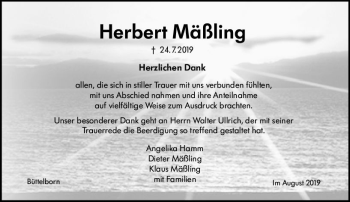 Traueranzeige von Herbert Mäßling von vrm-trauer