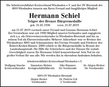 Traueranzeige von Hermann Schiel von vrm-trauer