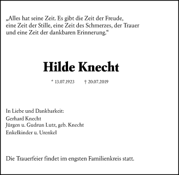 Traueranzeige von Hilde Knecht von vrm-trauer