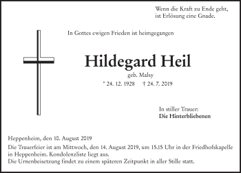 Traueranzeige von Hildegard Heil von vrm-trauer