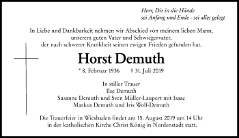 Traueranzeige von Horst Demuth von vrm-trauer