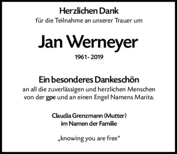 Traueranzeige von Jan Werneyer von vrm-trauer