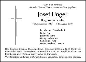 Traueranzeige von Josef Unger von vrm-trauer