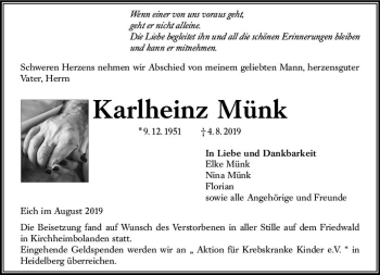 Traueranzeige von Karlheinz Münk von vrm-trauer