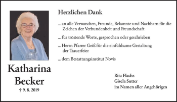 Traueranzeige von Katharina Becker von vrm-trauer