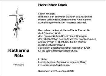 Traueranzeige von Katharina Rölz von vrm-trauer