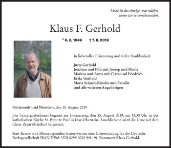 Traueranzeige von Klaus F. Gerhold von vrm-trauer