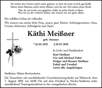 Traueranzeige von Käthi Meißner von vrm-trauer