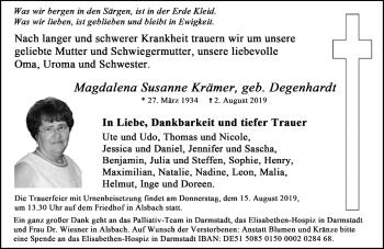 Traueranzeige von Magdalena Susanne  Krämer von vrm-trauer