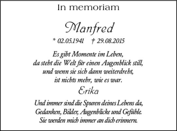Traueranzeige von Manfred Schumann von vrm-trauer
