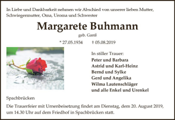 Traueranzeige von Margarete Buhmann von vrm-trauer