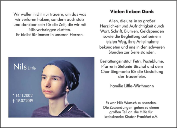 Traueranzeige von Nils Little von vrm-trauer