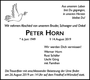 Traueranzeige von Peter Horn von vrm-trauer