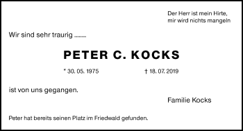 Traueranzeige von Peter C. Kocks von vrm-trauer