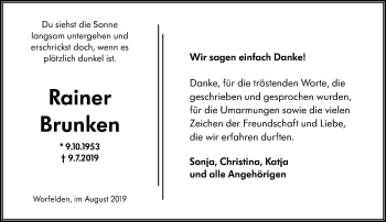 Traueranzeige von Rainer Brunken von vrm-trauer